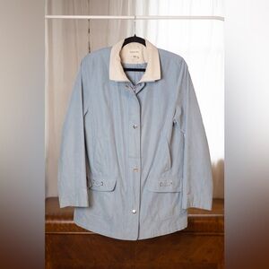 Barbour Light Blue Trench Coat with Cream Collar
